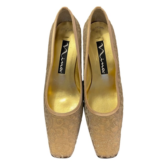 Nina Gold Swirl Fabric 1.75" Block Heel Shoes (8) - Picture 5 of 14